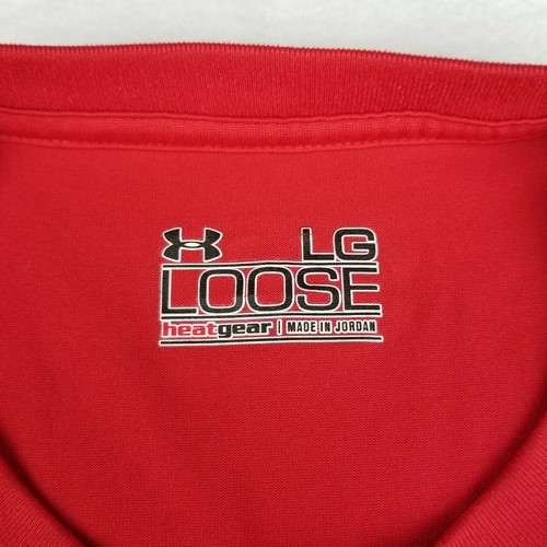 Under Armour Red Active T-Shirt Size L Loose Fit "Team One" Short Sleeve - Picture 3 of 8