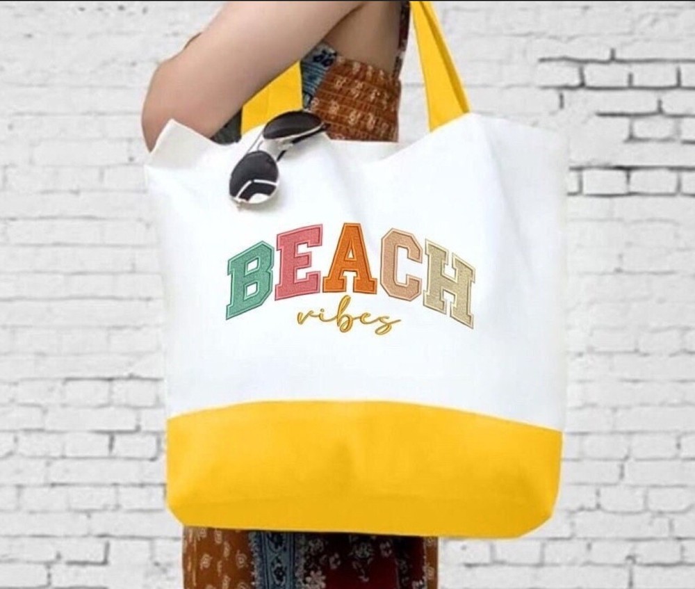 Embroidered Beach Bags | Beach Vibes Bag | Beach Tote | Beach Bag For Women
