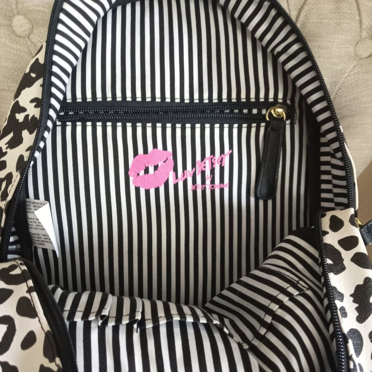 Luv Betsey Johnson Leopard Cat Quilted Pink Backpack Black Strap Top Handle The Betsey Johnson Leopard Ruffle Shoulder Bag is a stylish  main image 4