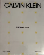 Calvin Klein Woven Grid Edith EURO SHAM 26 X 26 White Yellow 100% Cotton