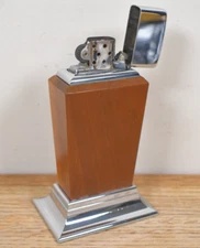 Vtg Genuine Zippo Roseart Table Lighter Wood & Chrome Metal Large