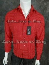 Mens ENVY COUTURE Shirt Red on Red Plaid Jacquard Button Front
