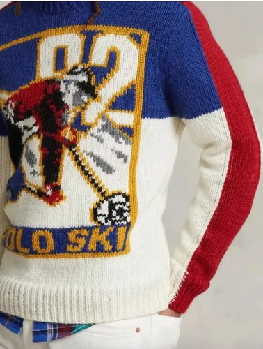 $398 Men Polo Ralph Lauren Ski 92 Crewneck Wool Colorblock Knit Chunky Sweater S - Picture 6 of 10
