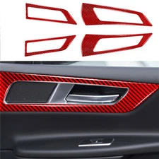 4PCS For Jaguar F-Pace 2016-19 Red Carbon Fiber Door Handle Frame Cover Trim