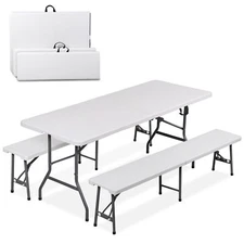 6' Portable Folding Table Bench Set for Camping Picnic Dining Indoor/Outdoor 