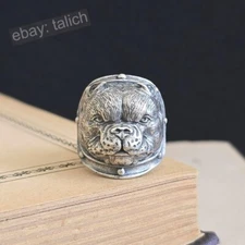 Antiqued Sterling Silver American Bully Dog Ring Size 9 Adjustable Unique Gift