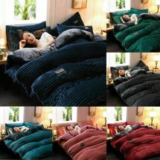 4 tlg Bettbezug-Set Flanell Bettwäsche Bettgarnitur Thermo Fleece Kissenbezug~