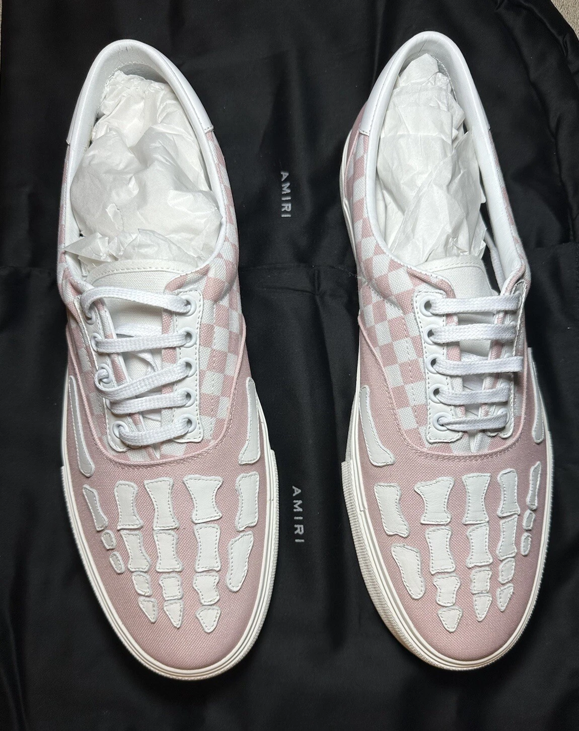 AMIRI SNEAKERS Sneaker stringate Amiri Bone rosa bianco scheletro tela a scacchi taglia 47 US14