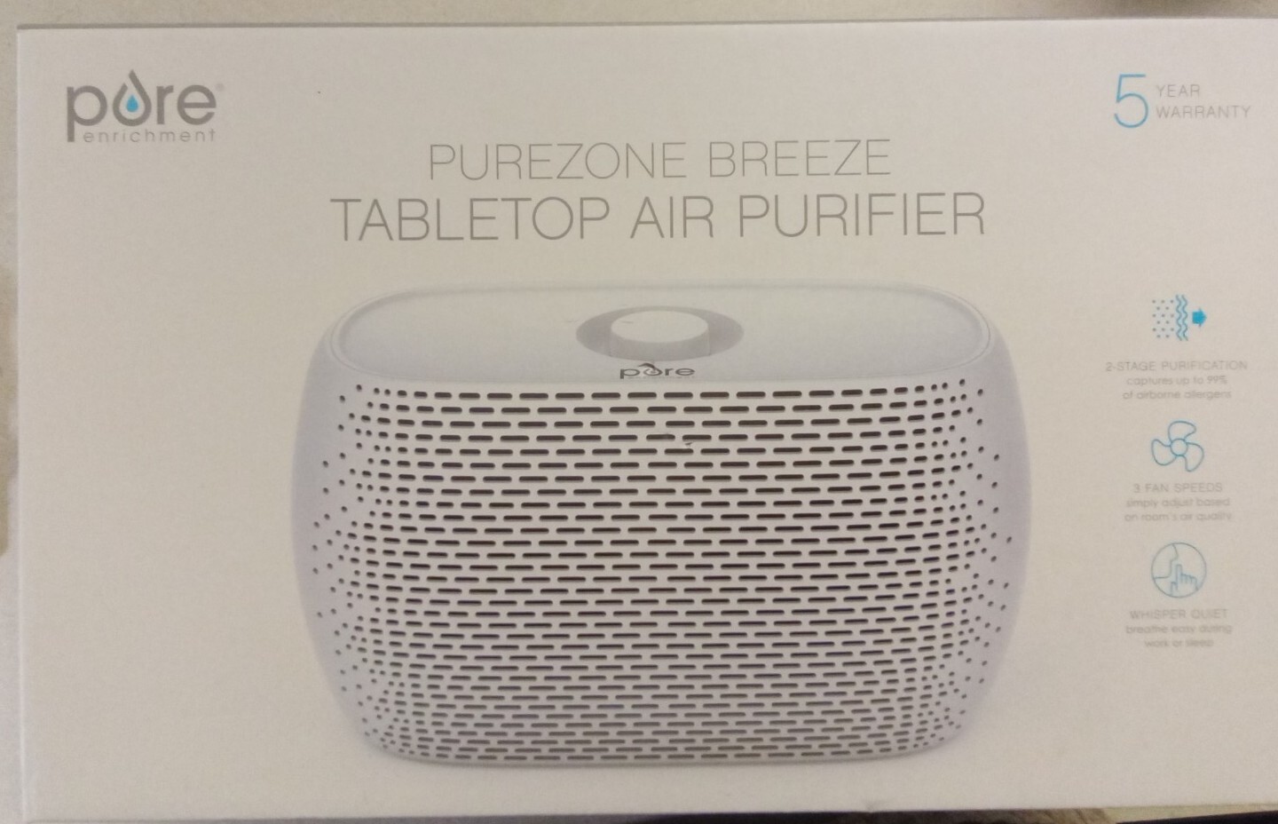 Pure Enrichment Breeze Tabletop Air Purifier 3 Speed w/HEPA Filter eBay