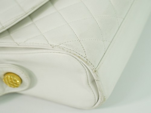 CHANEL CC Matelasse Leder Schultertasche Umhängetasche Weiß Gold - Bild 5 von 10