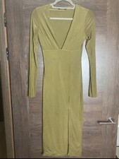 Missguided Khaki Long Sleeved Bodycon Dress with Split - Size 8