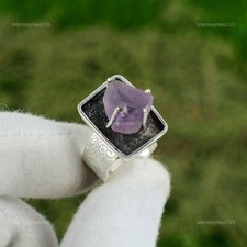 Natural Amethyst Rough Gemstone Multi Stone Adjustable Ring 925 Sterling Silver