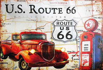 Holzschild 20x30 US Route 66 Oldtimer Tankstelle  Wand Deko Bar Kneipe Cafe Samm