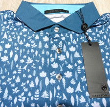 GREYSON Mens L LARGE POLO SHIRT MAGICAL FERNS PRINT ORCA BLUE GOLF FLORAL