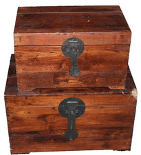 VINTAGE LARGE NESTING HEAVY WOODEN DOVE TAILED CHESTS BOXES BRASS HARDWARE