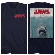 JAWS Movie T-Shirt Iconic Shark Swimmer New Official 2 Side Navy Cotton SM - 5XL