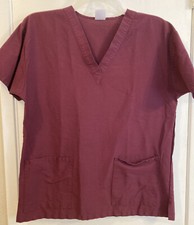 MEDLINE Scrub Top Short Sleeve Classic V-Neck Chest 40"/L29.5" Wine Women's L