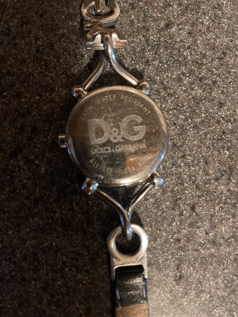 Vintage Dolce & Gabbana DG Silver Logo Black Leather Watch Needs