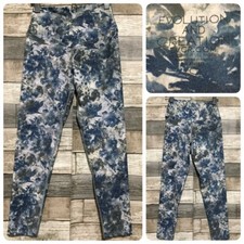 Evolution Creation Floral Leggings Women s S Blue Stretch Inseam 25