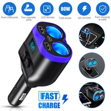 12-24V 2 Way Car Cigarette Lighter Socket Splitter QC3.0+PD+2.4A Power Adapter