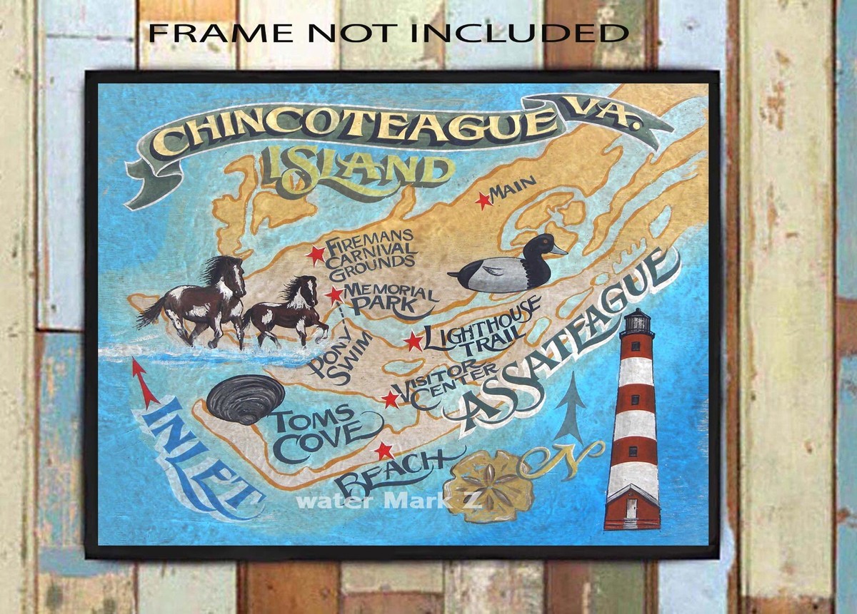 Chincoteague Island Virginia Print retro style map art decor