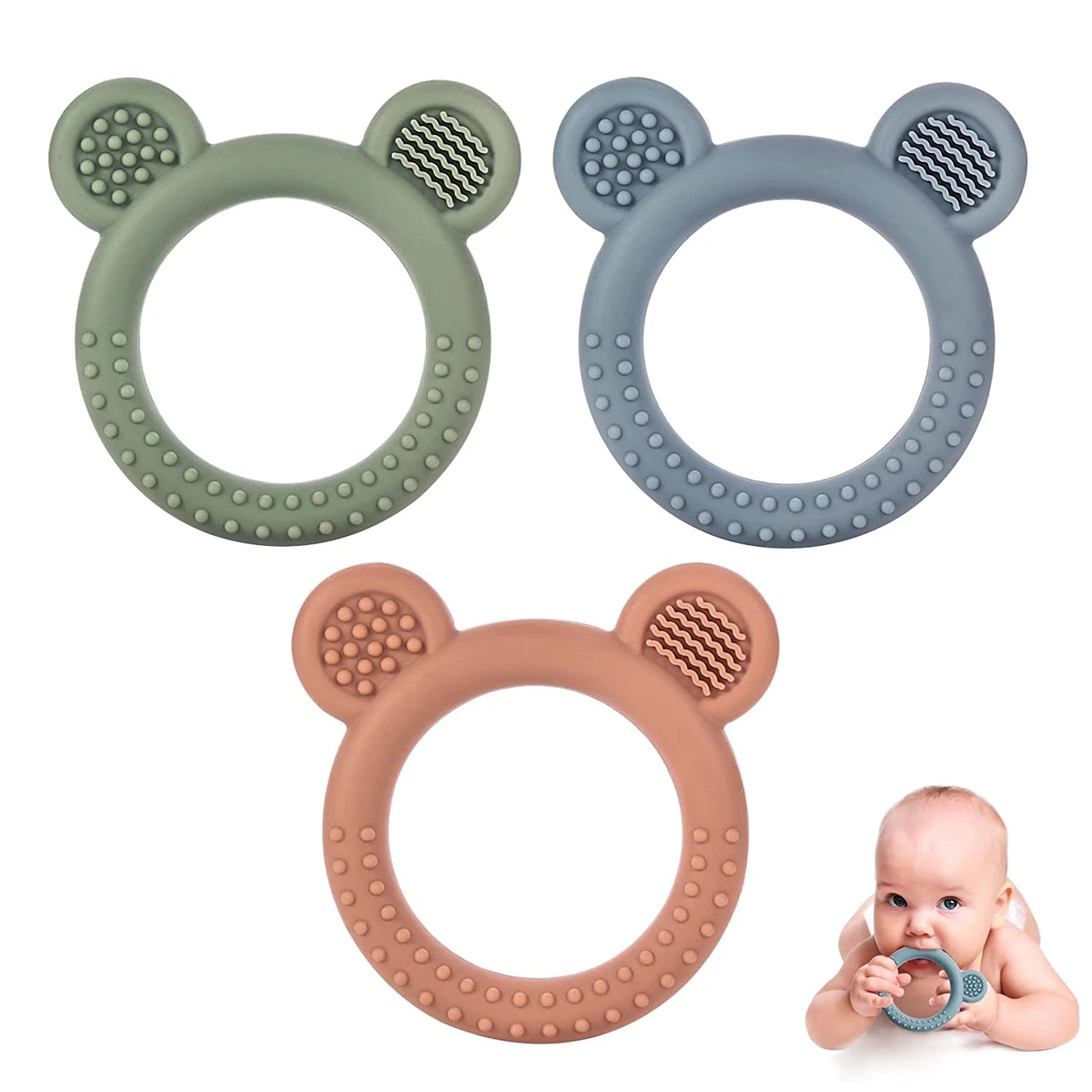 Baby Teething Toys for Babies 0-12 Months Set of 3 Soft Silicone Teether  Relief