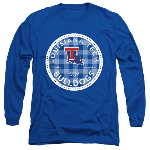 La Tech Adult Long Sleeve T-Shirt Bulldogs Plaid Badge, Royal Blue, S-3XL