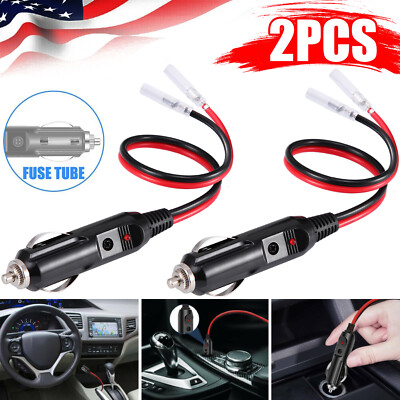 2Pcs 12V~24V Fused Male Car Cigarette Lighter Socket Plug Connector Cable  Leads