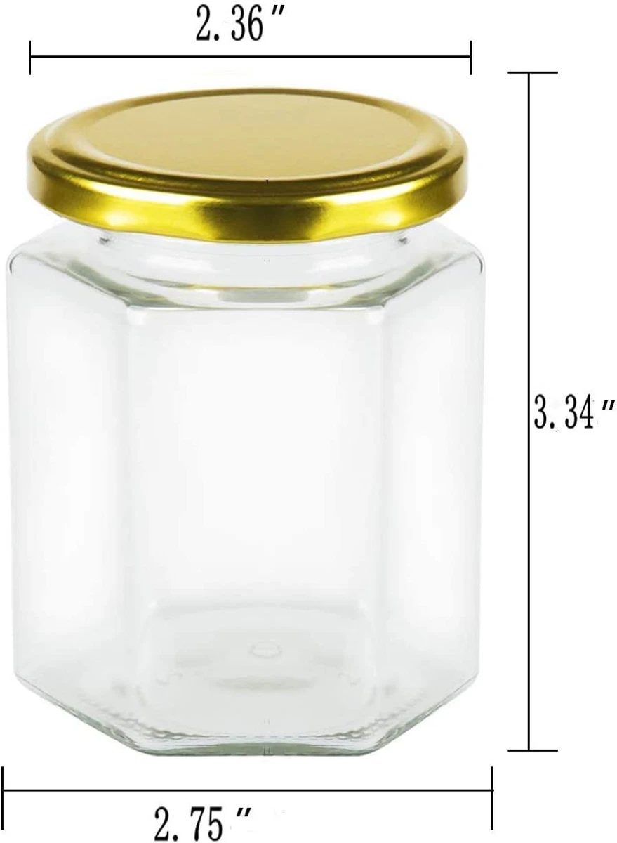 6 Oz Clear Hexagon Jars,Small Glass Jars with Lids(Golden),Mason Jars for  Herbs