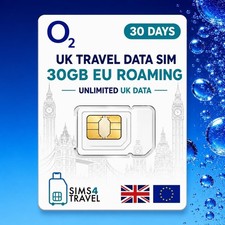 O2 Unlimited Data SIM Card UK 4G/5G with 30GB  Roaming for Phones, Mobile WiF...