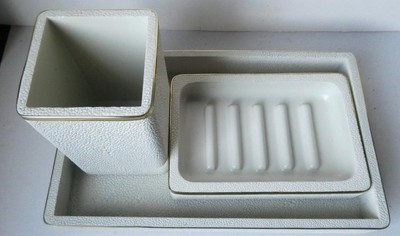 Pigeon & Poodle Faux Shagreen Bradford Set Tooth Brush Holder-Soap-Vanity Tray