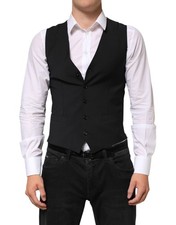 Dolce & Gabbana Black Wool Dress Formal Men Waistcoat Men's Vest