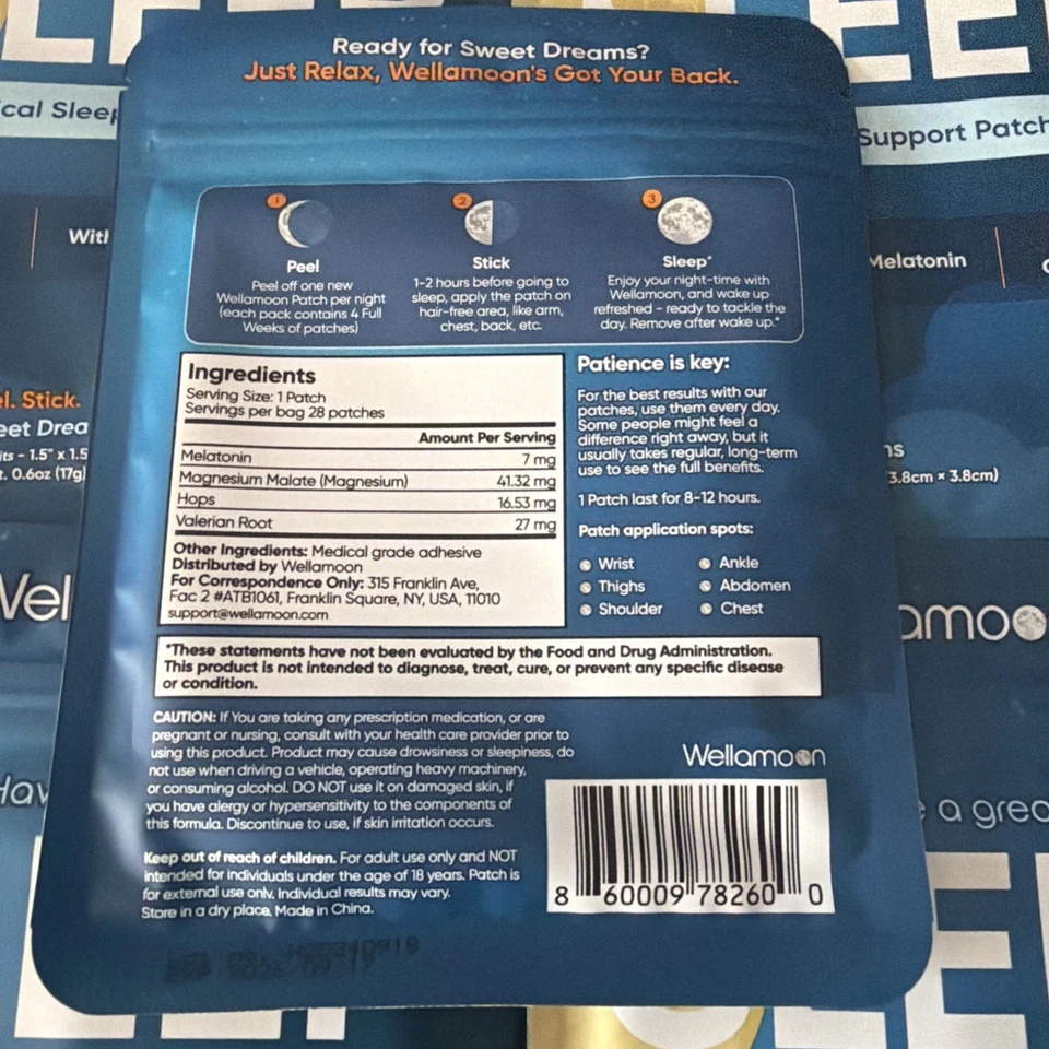Lote de 5 parches de soporte para dormir Wellamoon 28 parches por NUEVO SELLADO - caducidad 17/09/26 Foto 3 de 4