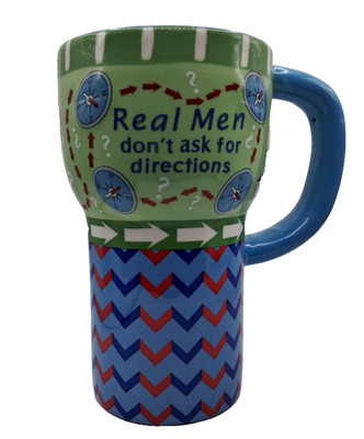 Real Men Don't Ask Directions Map Compass Locking Lid  Tall Travel Coffee Mug
