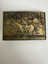 Pony Express 1860 1861St Joe to Sacramento Vintage Brass Belt Buckle 3.5"X2.25"