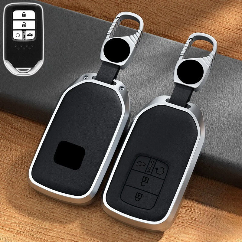 Funda protectora de cuero para llave de coche de aleación de aluminio para Honda Civic Accord Odyssey Pilot Foto 4 de 4