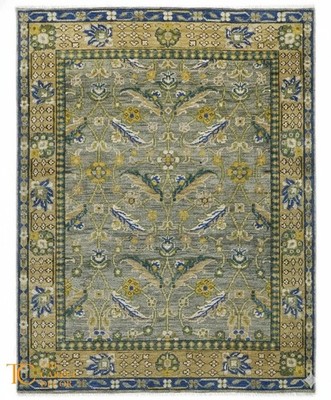 Vintage Oushak Area Rug Hand Knotted Turkish Oriental Wool Carpet Blue Gold