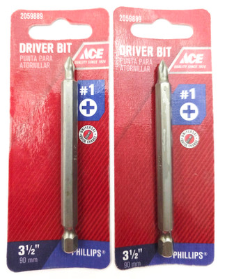 Lot of 2 Ace Hardware 2059889 #1 Phillips Driver Bits 3-1/2'' Long