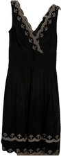 Ann Taylor LBD Silk & Cotton Metallic Gold Lace Scalloped Trim Cocktail