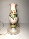 Vintage Pink Roses Floral Hurricane Milk Glass Lamp -Tested working