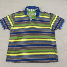 Robert Graham Polo Shirt Mens Medium Multicolor Striped Blue Green Short Sleeve
