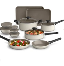 Bella 21P Ceramic Nonstick CookwareSet–Oatmilk, Oven & Induction Safe,Gift-Ready