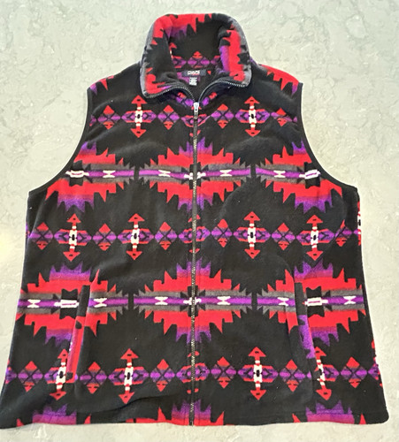 Chaps Sport Vest Womens 3XL Aztec Navajo Fleece Jacket Tribal Western Red - Picture 1 of 10