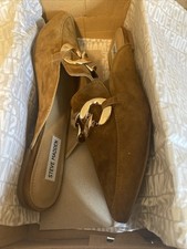 Womens Steve Madden Finn Slip On Mules Cognac Suede Size 8.5