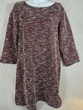 Ann Taylor Women's Burgundy Round Neck Back Zip Knee Length Knit Dress Size M
