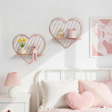 Afuly Rose Gold Floating Shelves Wall Mounted Metal Heart Design Small Storage