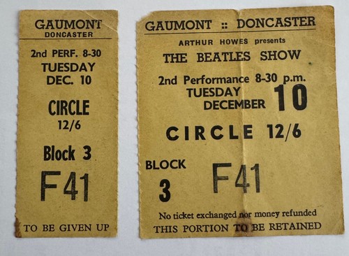 THE BEATLES FULL CONCERT TICKET GAUMONT DONCASTER TUESDAY 10TH DECEMBER 1963 - Imagen 2 de 2