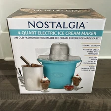 Nostalgia 4-Quart Electric Ice Cream Maker Old Fashioned- Blue- Open Box