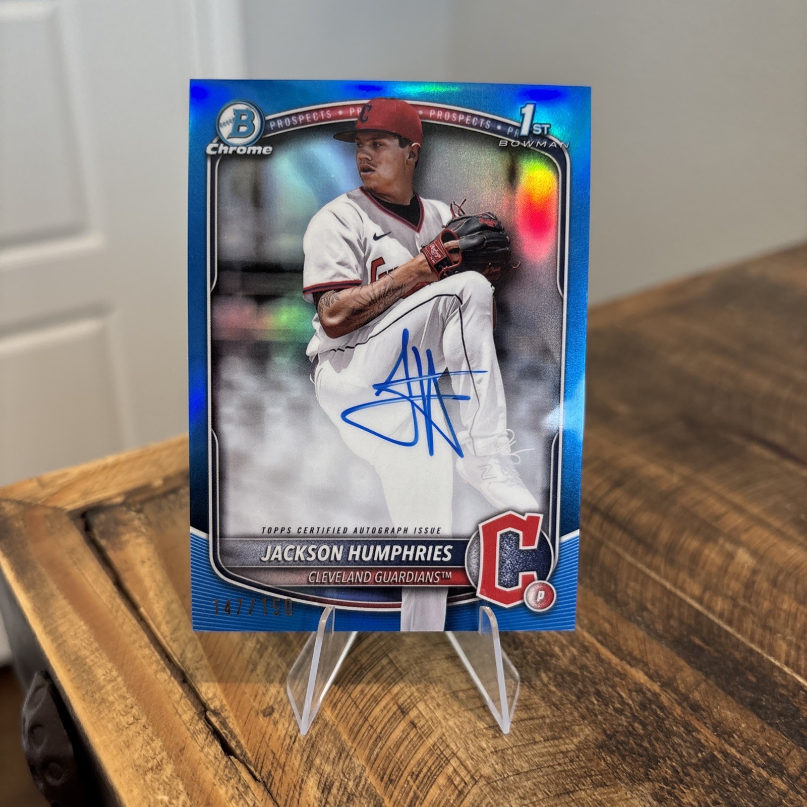 2025 Bowman 1st Chrome BLUE REFRACTOR AUTO 147/150 Jackson Humphries Guardians