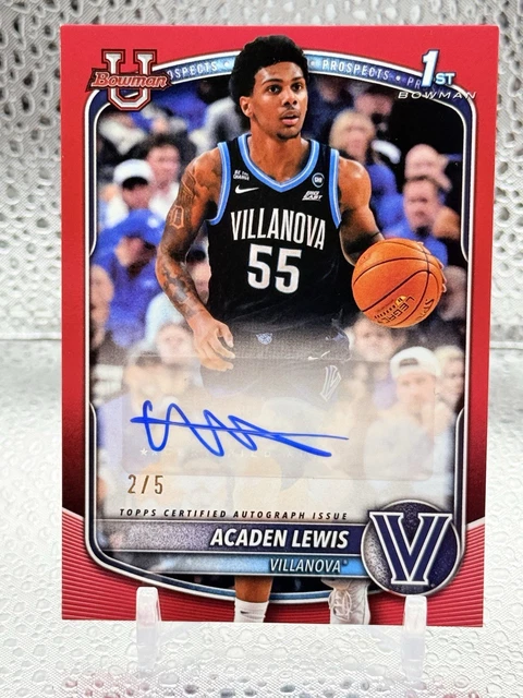2025-26 Bowman Basketball 1st Bowman Auto Acaden Lewis Red /5 - Villanova